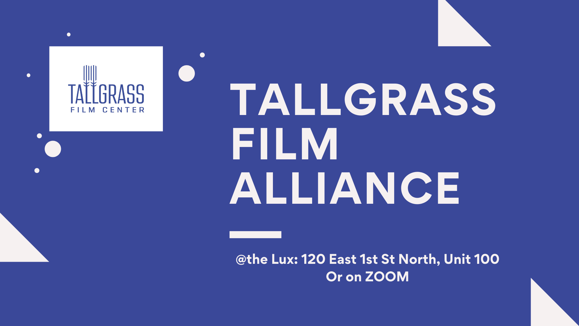 Text says Tallgrass Film Alliance with blue background image
