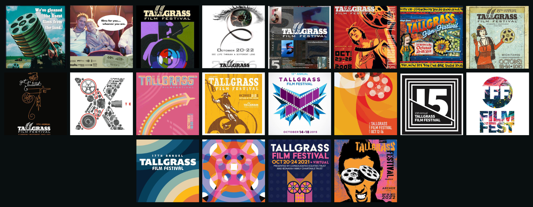 Posters from all 20 years of Tallgrass Film Festival